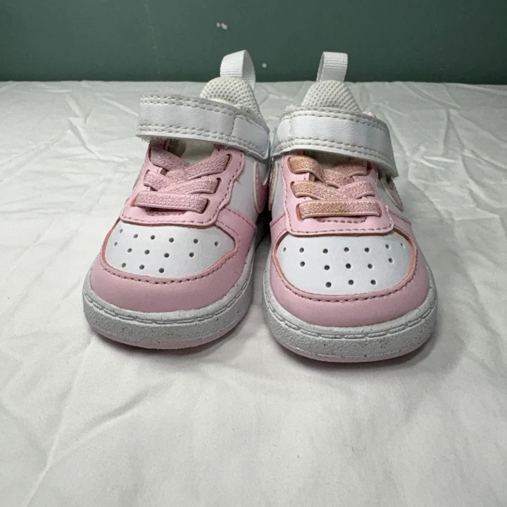 Nike Court Borough Low 2 White Pink Iridescent Toddler Shoes DV5458-105 Size 2C